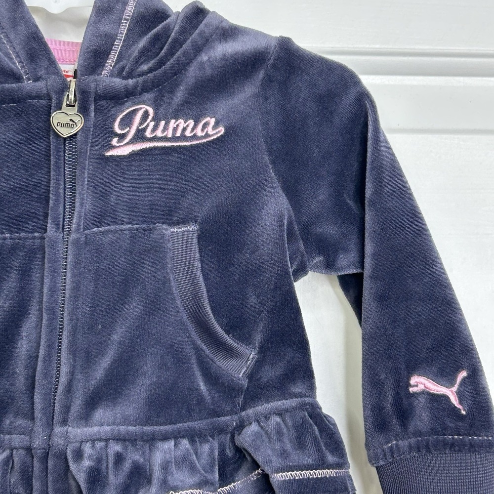 PUMA VELOUR Hoodie Sweatshirt Full Zip Girls 12 MONTHS Peplum Gray READ* Flaw*